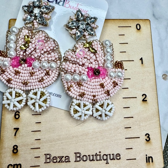 Whimsical Pink and White Carriage Earrings - Picture 4 of 4